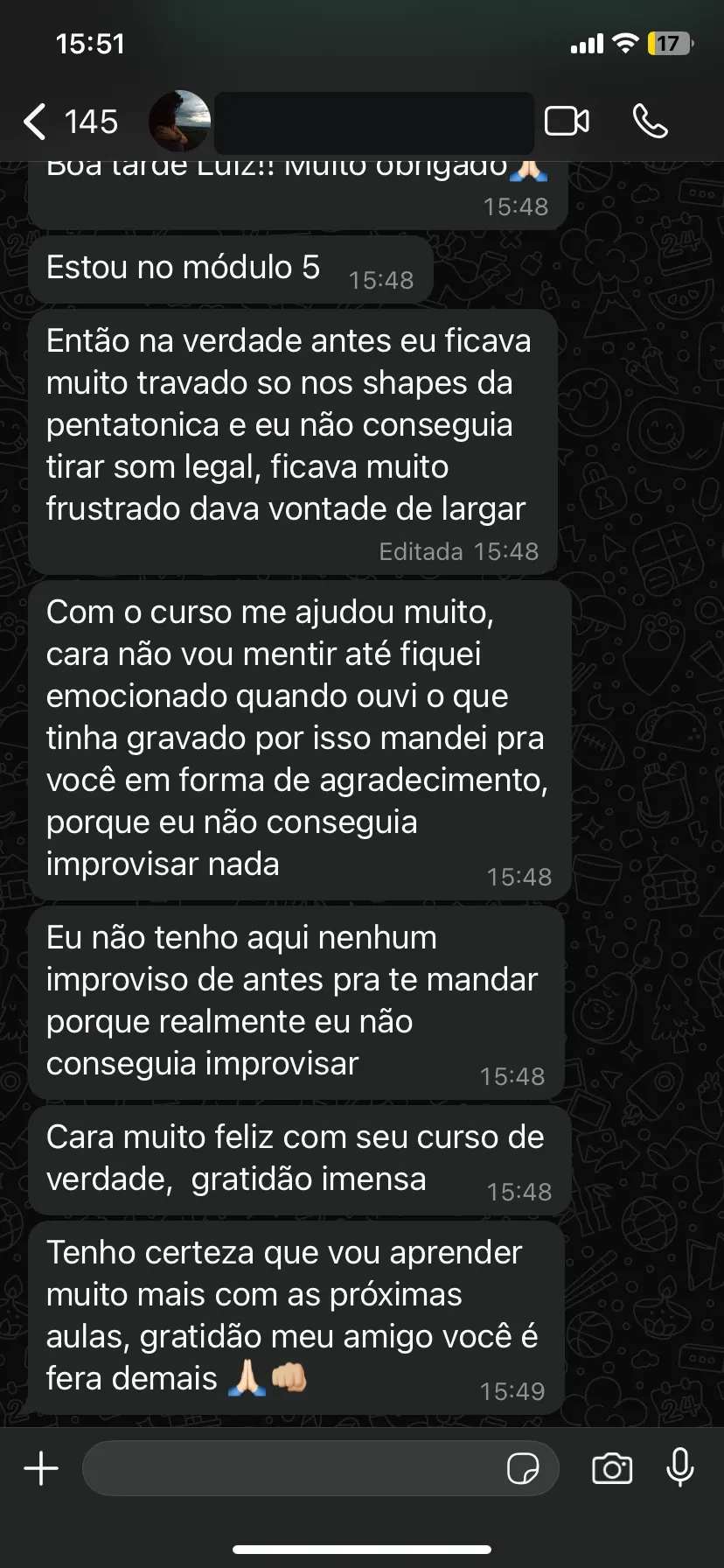 Depoimento de aluno que deixou de ficar travado nos shapes