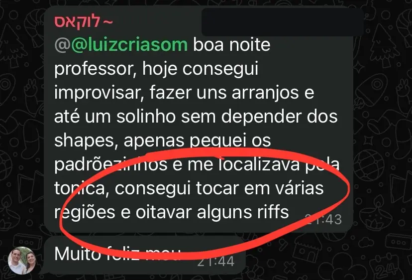 Depoimento de aluno que passou a improvisar em várias regiões do braço