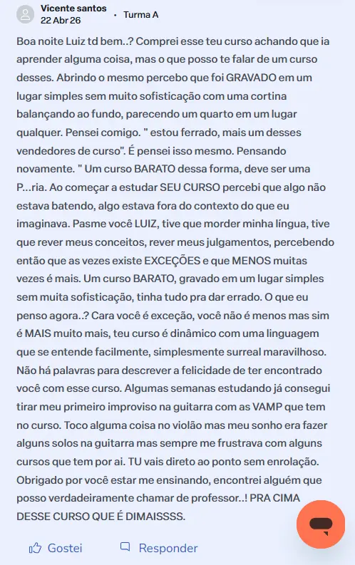 Depoimento de Vicente Santos sobre evolução e primeiro improviso